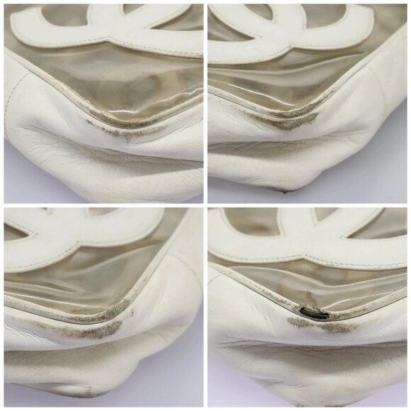 CHANEL Triple Coco Chain Tote Bag Vinyl Leather White Gold CC Auth bs23423 - Picture 14 of 16